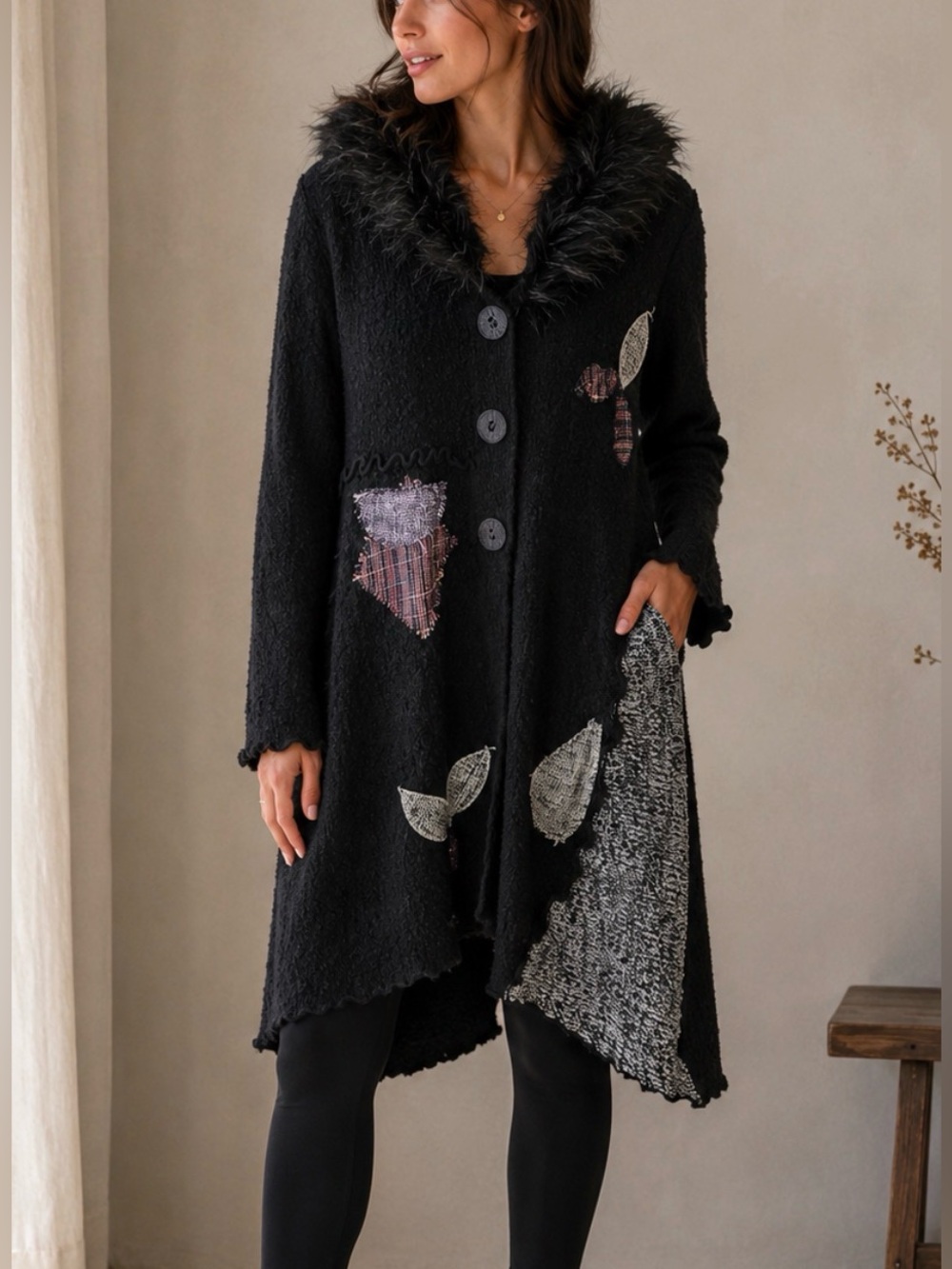 Joe Browns VTG 18/20 Penny Lane faux fur big button boho chic Y2K midi cardigan